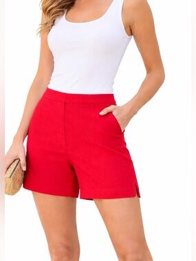 SPANX Red Polished Stretch Tailored Shorts Mid Rise Women’s Medium Summer